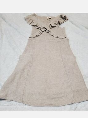 Anthropologie Moth Cream Linen Wool Dress‎ XS Boho Feminine Cottagecore Romantic